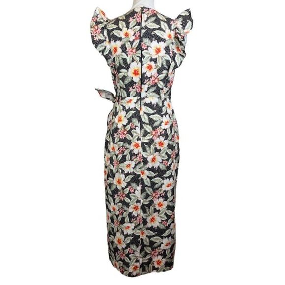 Rebecca Taylor Black Kamea Linen Blend Wrap Dress Tropical Floral Print Size 0 - Picture 7 of 15